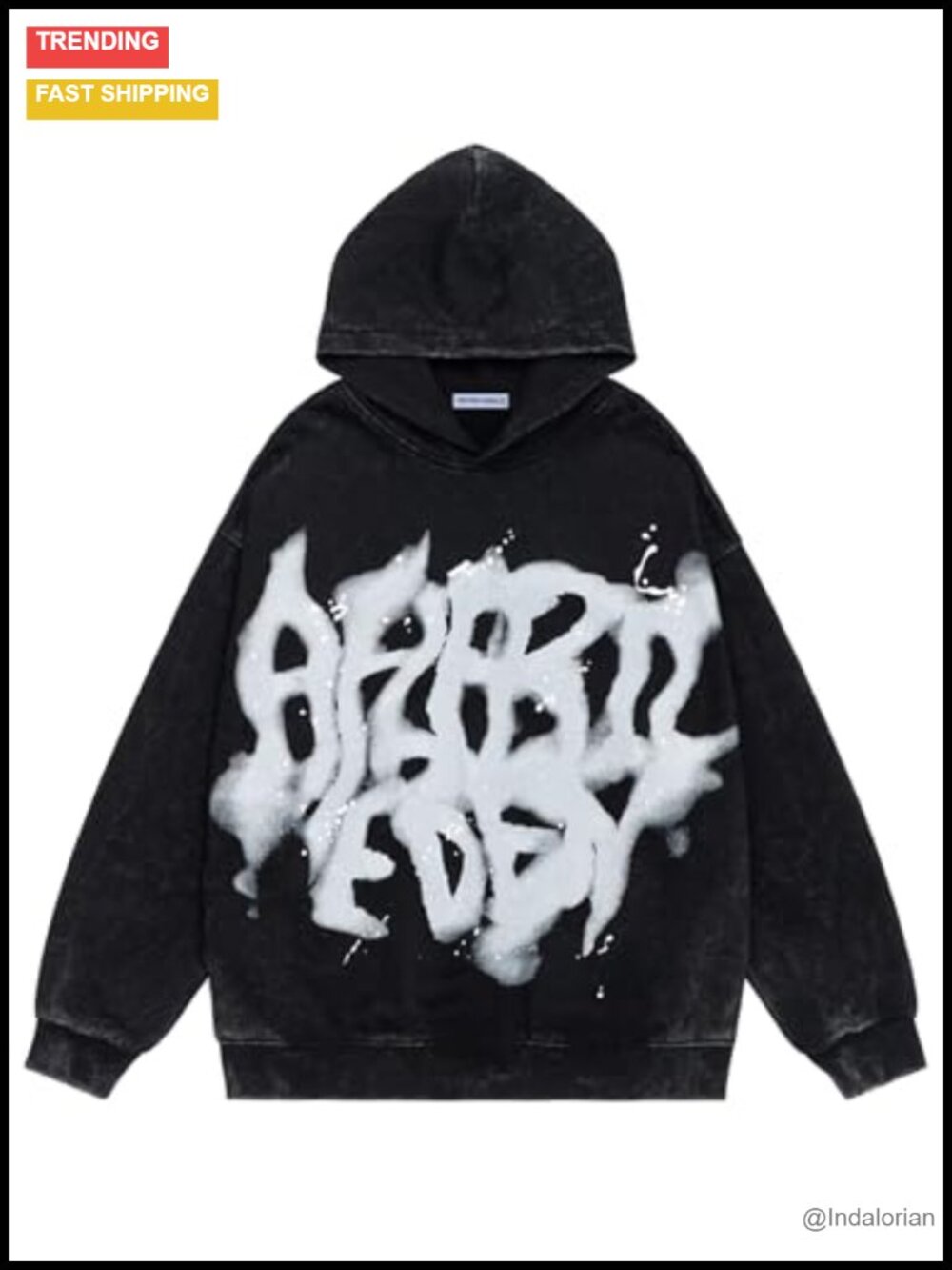 Graphic Acid Washed Hoodie Long Sleeve Pullover Splash Ink Print Streetwear Y2K